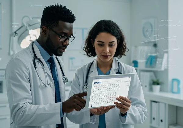 Two clinicians agreeing on a MADRS assessment score.