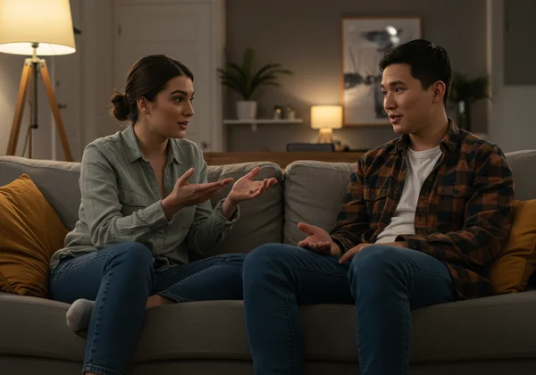 Friends having a supportive conversation about mental health.