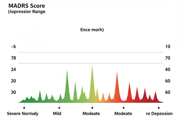 Infographic showing MADRS depression severity levels.