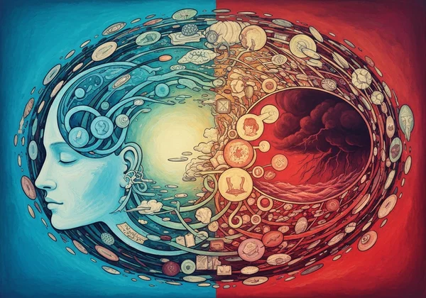 Abstract representation of diverse depression symptoms.