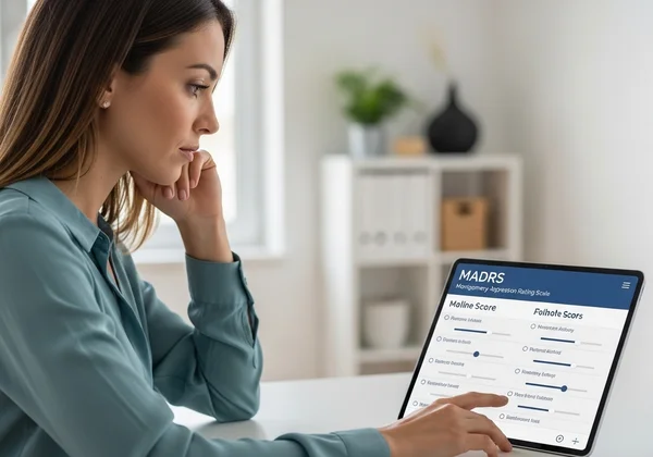 User taking MADRS online assessment on a digital platform