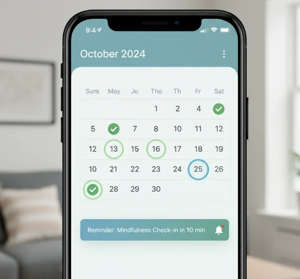 Smartphone app showing a mental health tracking schedule